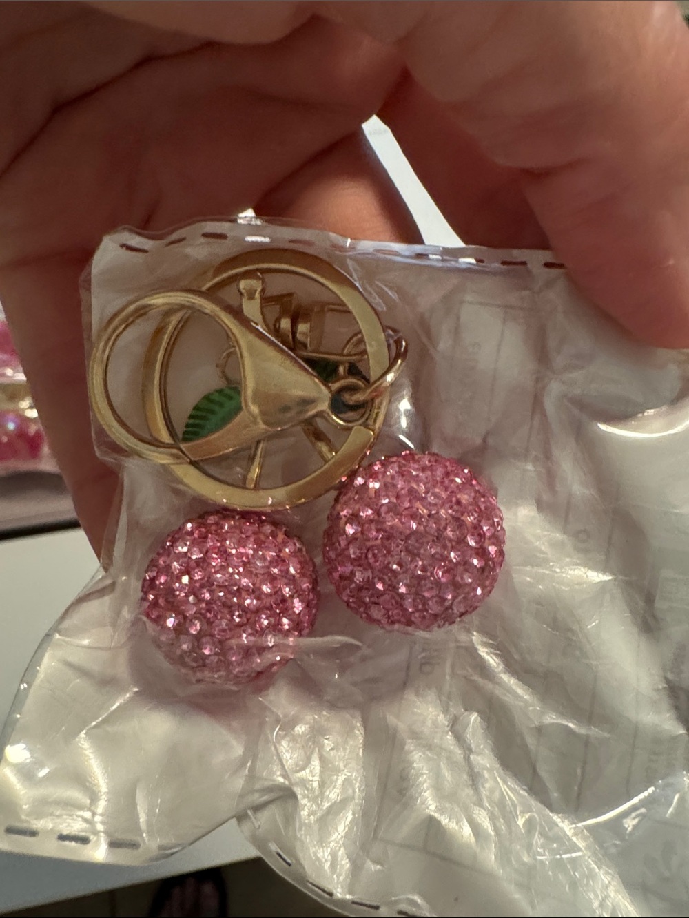 Pink Crystal Ball Drop Earrings - Gold Tone
